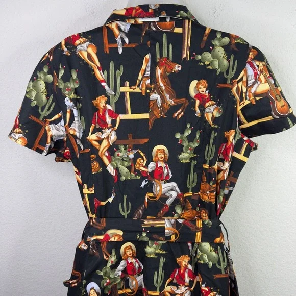 Danielle Amelie Dress XL Black Western Cowgirl Rockabilly Novelty Pinup Cactus - Picture 5 of 14